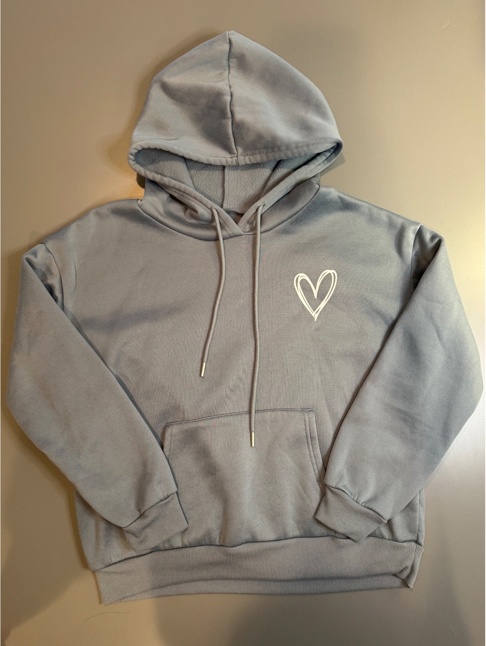 SHEIN Women's Light Blue Hoodie with White Heart Graphic, Size Large, 100% Poly